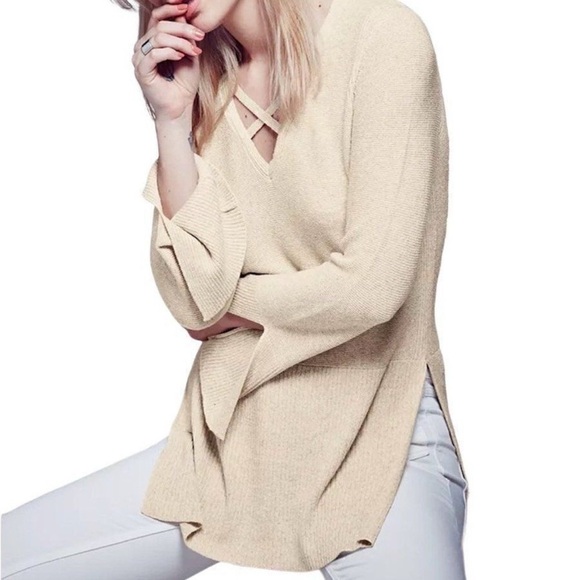 Free People Tops - Free People Cream Knit Top with Criss-Cross Detail Size M.